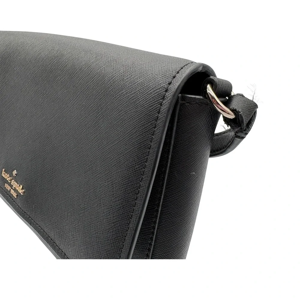 Kate Spade Crossbody Bag Womens Small Black Good Saffiano Leather Flap Purse